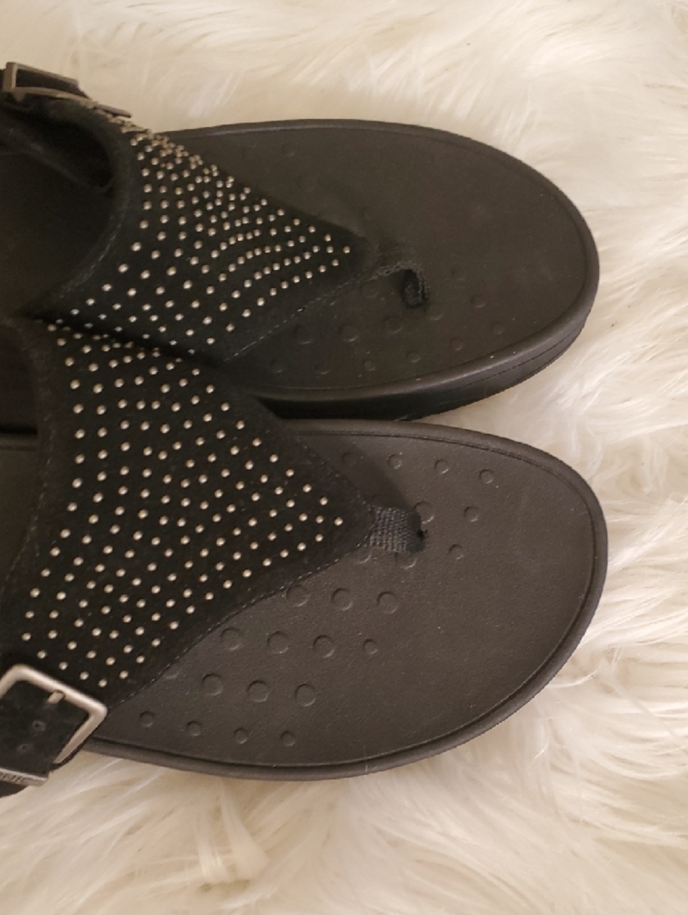 Vionic Black Studded Suede Toe-Post Sandals - Picture 12 of 14